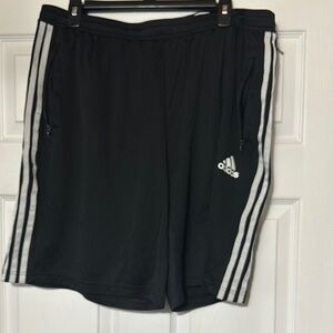 adidas Black Athletic Shorts with White Stripes and Logo
